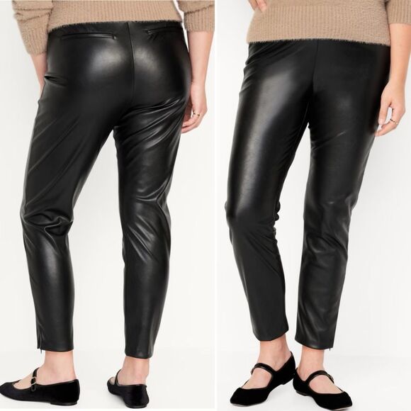 NWT Old Navy Extra High-Waisted Faux-Leather Zip Ankle Pants Black Size 12 NEW - Picture 4 of 13